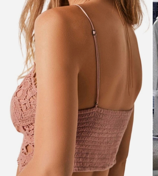 FREE PEOPLE ATHENA SCALLOPED CROCHET BRALETTE ROSE SMOKE - Picture 2 of 3